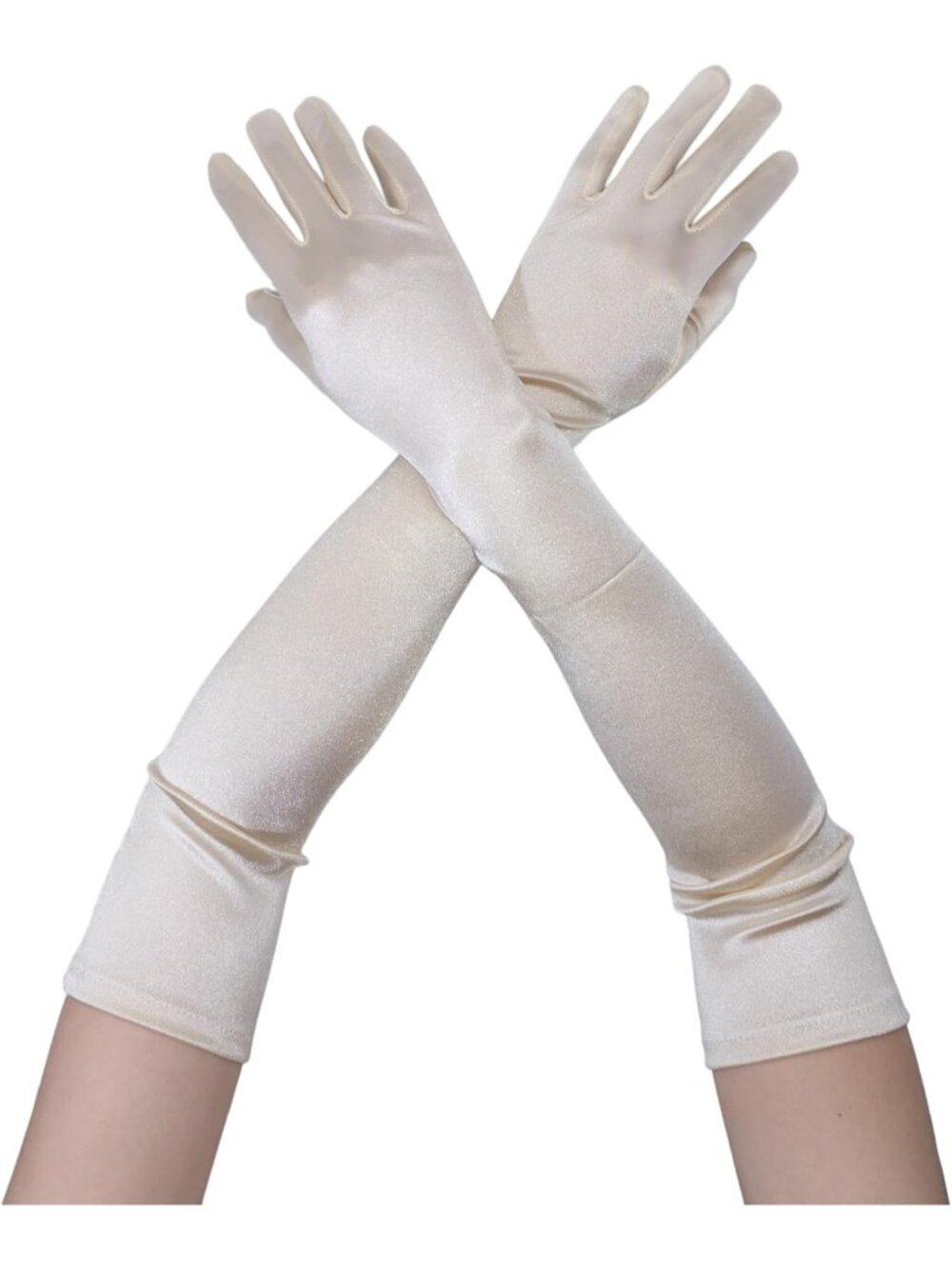 Women Champagne Elbow Length 1920s Costume Halloween Long Opera Satin Gloves